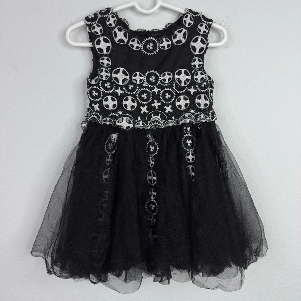 Tadashi‎ Shoji Kids Dress Girls 2T Black White Embroidered Tulle Princess Formal